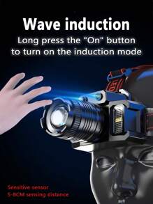 1PC 1500mah Rechargeable T51 LED Headlights With Sensors And COB Side Lights, 5 Lighting Modes, Rotating Zoom, Type-C Charging, Waterproof And Rainproof, Suitable For Outdoor Camping, Fishing, Hunting, Exploration And Emergency Use - Black - View 11