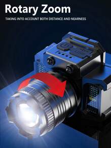 1PC 1500mah Rechargeable T51 LED Headlights With Sensors And COB Side Lights, 5 Lighting Modes, Rotating Zoom, Type-C Charging, Waterproof And Rainproof, Suitable For Outdoor Camping, Fishing, Hunting, Exploration And Emergency Use - Black - View 8