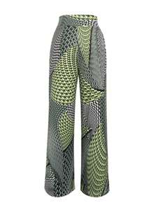 1 pieza Prenda exterior elegante y versátil de estilo casual y vacacional para mujer, con ajuste ceñido, adecuada para salir, estar en casa, viajar y trabajar. Nuevos pantalones holgados de mujer con estampado vintage versátil y elegante - Verde - Ver 4