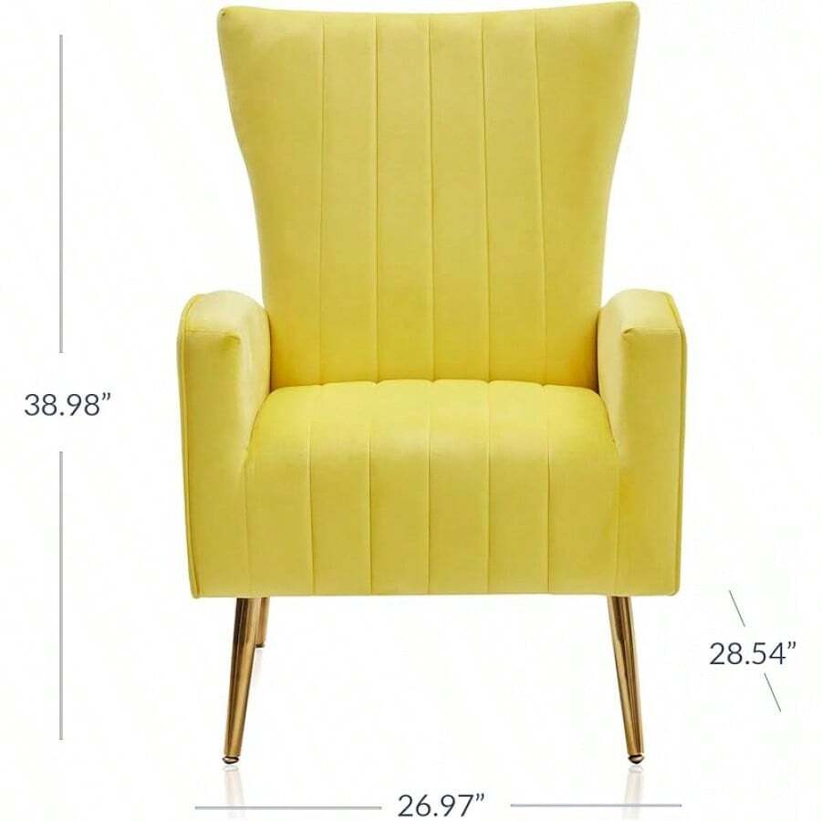 BELLEZE White Living Room Accent Chair Velvet Wingback, Vanity