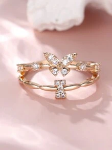 Tsnamer 1 件精致蝴蝶首字母戒指，适合女士 26 个字母 A-Z 个性化名字堆叠戒指珠宝生日圣诞礼物 - 戒指 - 查看 30