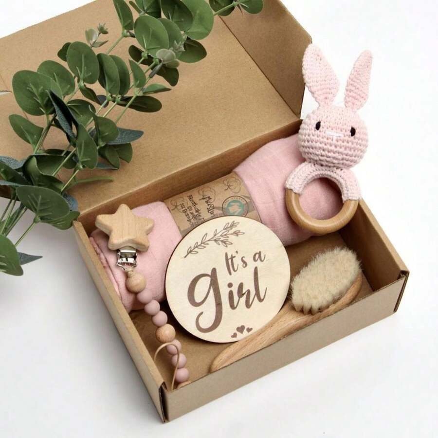 Newborn Rattle Teether And Accessory Box Set - Pink - Übersicht 1