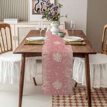 1pc Pink Christmas Table Runner, Tabletop Decor, Winter Snowflake Tablecloth, Washable, Can Be Used As Vanity Scarf, Suitable For Kitchen, Christmas Holiday, Seasonal Leaf & Pinecone Pattern - Pink - View 10