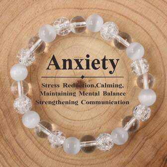 Anxiety Protection Bracelets For Men Women Balance Energy Opal Crystal Natural Stone Jewelry White Beads Bangles Gift For Boyfriend Brother Grandpa Grandma Mom Dad Christmas Present