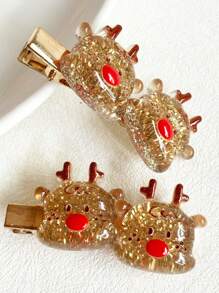 2件装女士圣诞闪光圣诞老人、圣诞树、雪人、鹿形拐杖、铃铛发夹，圣诞装饰发卡，波西米亚休闲可爱派对配饰，ABS（ABS树脂），发饰 - 彩色 - 查看 18