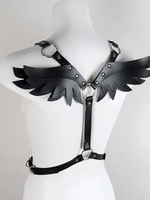 1 件黑色皮革背带天使翼哥特活力原宿腰带吊袜带腰带朋克狂欢吊袜带万圣节角色扮演道具