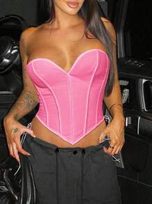 Apperloth A 浪漫胸衣，露背系带连体衣，性感抹胸上衣，适合音乐节 - 玫紅色 - 查看 3