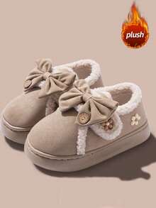 Giày bốt đi tuyết ấm áp cho nữ, đế dày chống trượt lót lông chống thấm nước, trang trí hình bướm mùa đông phong cách công chúa, đế mềm nhẹ thoải mái thường ngày ngoài trời ngắn - Màu Khaki - Xem 4