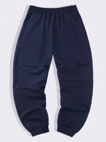 全新春秋季男士休闲印花抽绳腰运动裤运动裤适合旅行、户外和休闲，常规版型 - 藍色 - 查看 4