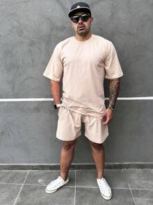 Light Set Oversized T-Shirt Shorts Preppy Beige - 米色 - 查看 2