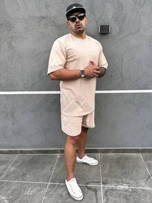 Light Set Oversized T-Shirt Shorts Preppy Beige - 米色 - 查看 3