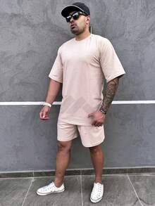 Light Set Oversized T-Shirt Shorts Preppy Beige - 米色 - 查看 4
