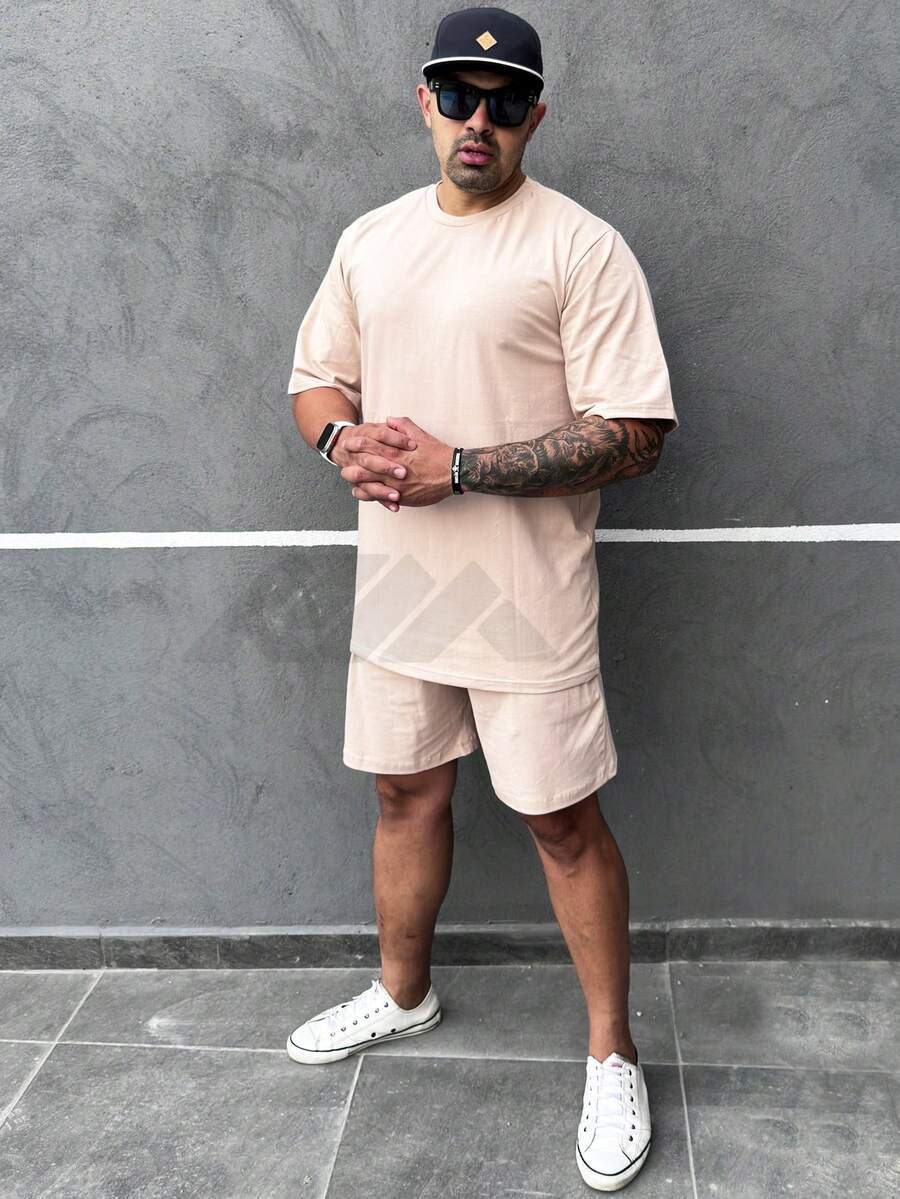 Light Set Oversized T-Shirt Shorts Preppy Beige - 米色 - 查看 1