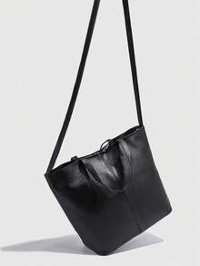 1 Túi Tote Màu Trơn Có Sức Chứa Lớn, Thích Hợp Cho Người Đi Làm, Đi Học, Đi Công Tác, Du Lịch, Màu Đen - màu đen - Xem 6