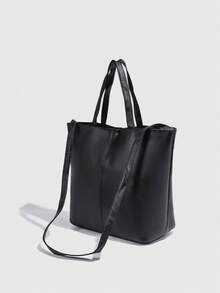 1 Túi Tote Màu Trơn Có Sức Chứa Lớn, Thích Hợp Cho Người Đi Làm, Đi Học, Đi Công Tác, Du Lịch, Màu Đen - màu đen - Xem 3