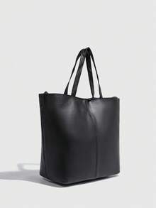 1 Túi Tote Màu Trơn Có Sức Chứa Lớn, Thích Hợp Cho Người Đi Làm, Đi Học, Đi Công Tác, Du Lịch, Màu Đen - màu đen - Xem 2