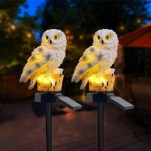 太阳能 LED 猫头鹰花园桩灯、猫头鹰太阳能户外花园灯、带自动开关的逼真户外景观灯、围栏动物雕像灯装饰、带桩的太阳能防水可爱猫头鹰，适用于花园、户外、庭院、草坪 - 查看 11