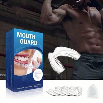 1 Box Of 4 Adult Sports Mouth Guards For Wearing At Night Protective Boxing Sports Sanda Taekwondo Football Basketball MMA Clear EVA Tooth Protector