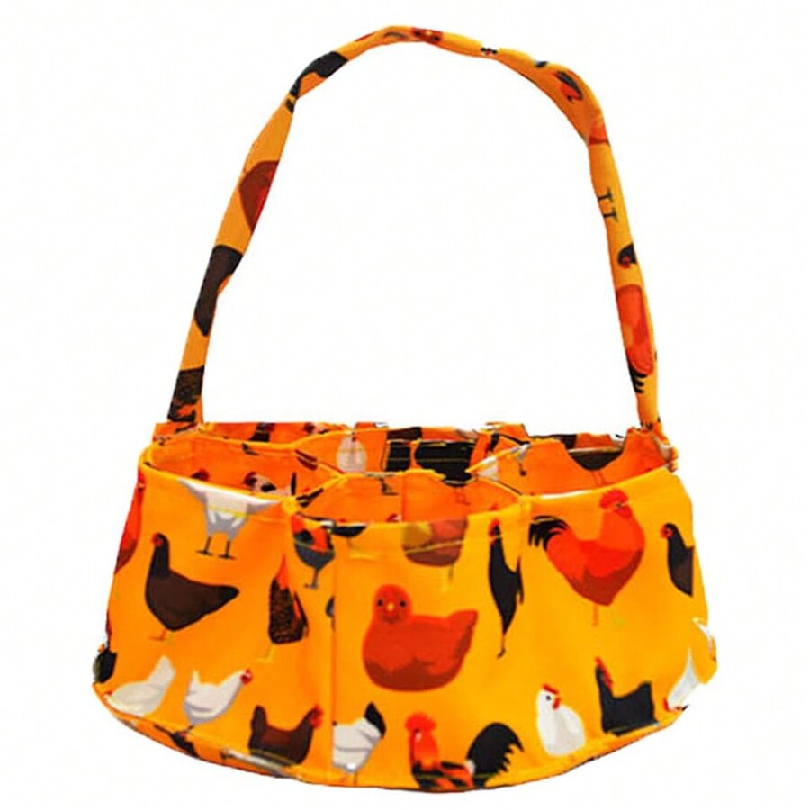 Fabric Egg Collecting Basket With 7 Pockets, Chicken Pattern Egg