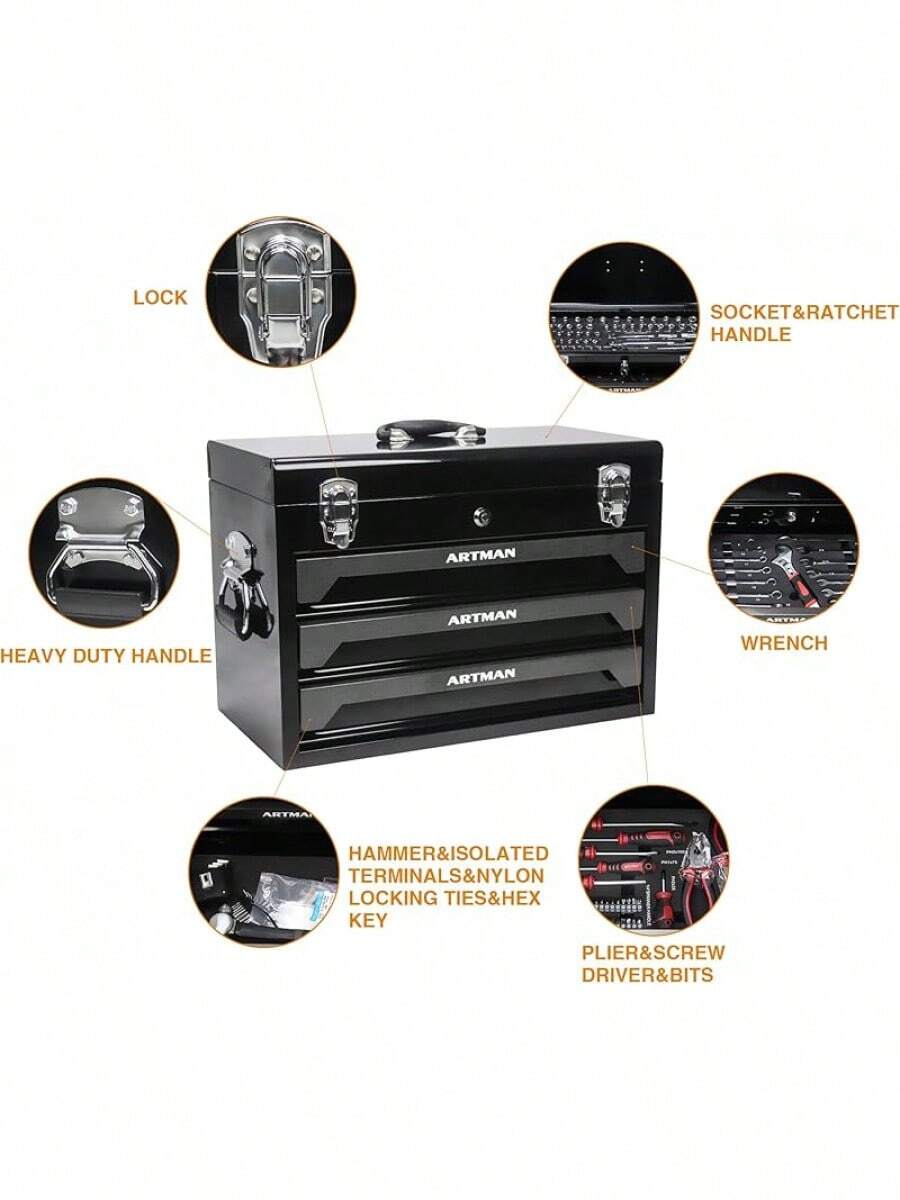 Tool Box Including 439 Pieces Of Mechanics Tool Kit, 4Drawer High