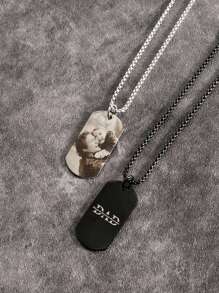 Collar personalizado con foto, placa de identificación de perro de acero inoxidable negro/plateado - Texto personalizado grabado, recuerdo en forma de corazón/circular/cuadrada con colgante de foto
