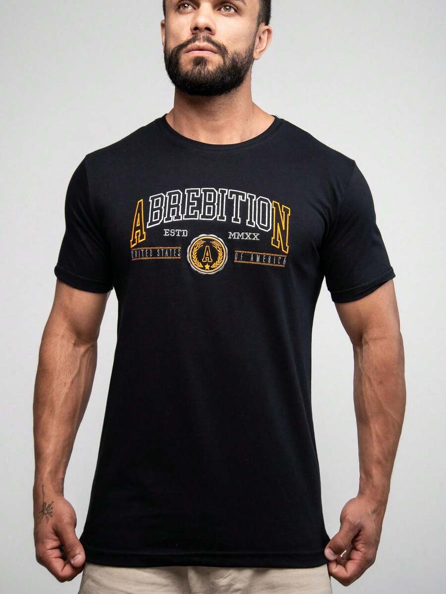 Camiseta Bordada Masculin 100% Algodão - Preto - Visão 1