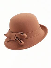 1 stuk effen dameshoed met strik, elegante retro, casual chique, modieuze fietshoed, geschikt voor wandelen in de buitenlucht, reizen, feesten, optredens, dagelijks gebruik, warm en winddicht, vintage bolhoed, Europese en Amerikaanse stijl, winter