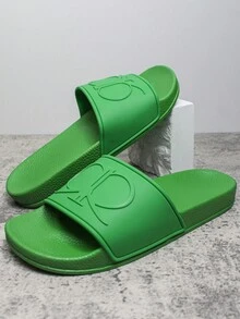 夏季时尚男士户外沙滩拖鞋，蓝色拖鞋直销，耐用防滑室内/户外凉鞋 - 綠色 - 查看 3