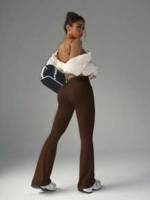 FWH Pantalones elegantes, de estilo casual sencillo, que levantan y realzan el trasero, de moda informal chic, con estilo retro, de lujo discreto, que estiliza las piernas, clásicos y de alta gama, de cintura alta versátiles acampanados, de nuevo estilo europeo, que tonifican la cintura, pantalones anchos de yoga para fitness