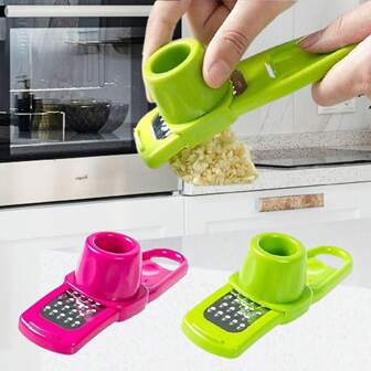 1 pieza Picador manual de ajo - Hoja curvada de acero inoxidable, plástico duradero, molinillo de carne multifuncional, rebanadora de verduras, trituradora de nueces, accesorio eléctrico de cocina