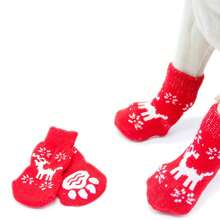 4pcs/Set Christmas Reindeer Pattern Small Cat Dog Pet Socks
