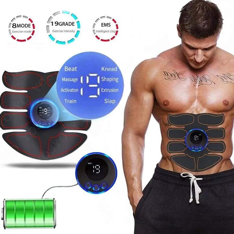 ABS EMS Bauchmuskeltrainer – Elektrostimulator Mit 8 Modi & 19 Intensitäten, USB-Aufladung ABS EMS Bauchmuskeltrainer – Elektrostimulator Mit 8 Modi & 19 Intensitäten, USB-Aufladung