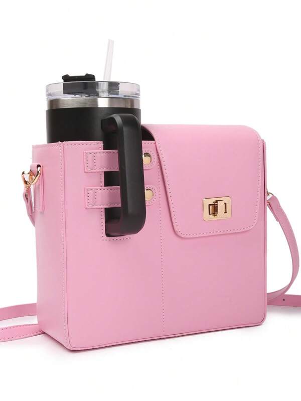 Outdoor Portable Crossbody Cup Storage Bag With Adjustable Shoulder Strap, Casual PU Handbag Storage Bag For Beverage Containers, Multifunctional Travel Bag