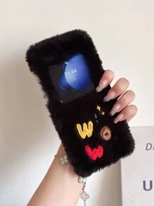 1 pieza Funda protectora con diseño de galaxia y letra "Wow" adorable y de moda compatible con teléfonos plegables Samsung//OPPO, Funda para teléfono de invierno - Negro - Ver 2
