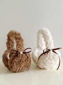 1 chiếc bịt tai nhung đính nơ ngọc trai giả nhiều màu cho nữ, lông cừu giả, chống gió và ấm áp vào mùa đông, bịt tai có thể gấp lại cho ngày lễ tình nhân - Nhiều màu - Xem 12