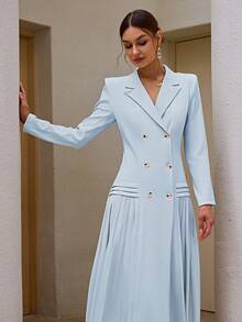 Sollinarry 女式都市时尚双排扣荷叶边下摆优雅连衣裙，秋季