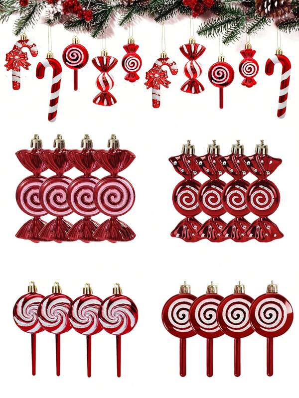 6Pcs Christmas Candy And Lollipop Ornament Set, Holiday Hanging Ornament - With Gold Rope, Suitable For Christmas Tree Wreath Decoration, Holiday Party Decoration, Christmas Decoration, Home Decoration, New Year Decoration
