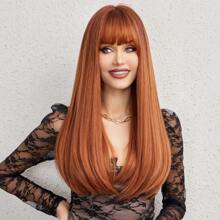 Peluca rubia larga en capas con flequillo, pelucas de cabello lacio para mujeres, peluca de cabello sintético resistente al calor de aspecto natural para uso diario de cosplay de fiesta de 20 pulgadas