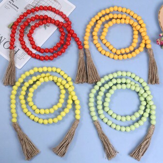 1 件/2 件/3 件彩色黄麻绳，木珠和流苏家居装饰挂饰，S/M/L 尺寸，窗帘系带，客厅餐厅装饰配件，手工 DIY 最佳礼物