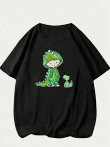 Printed T-Shirt For Boys With Dinosaur Clothes Unisex Comfort Short Sleeve - màu đen - Xem 1
