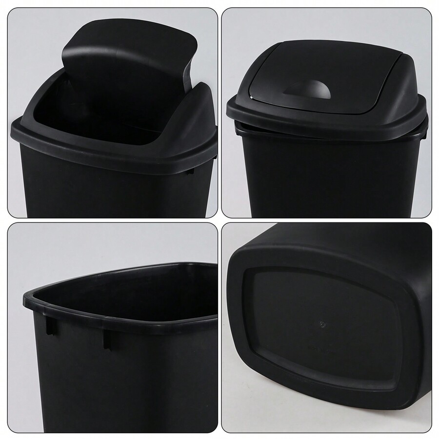 13 Gallon Rectangular Plastic Kitchen Trash Can With Swing Lid, Set Of