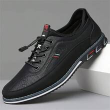 Men's Fashionable Breathable Soft Soled Shoes With Elastic Laces, Suitable For Outdoor Walking And Driving Valentines - 黑色 - 查看 1