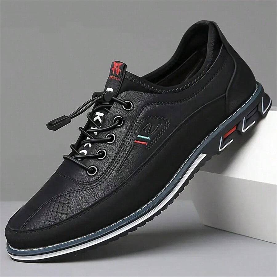 Men's Fashionable Breathable Soft Soled Shoes With Elastic Laces, Suitable For Outdoor Walking And Driving Valentines - 黑色 - 查看 1