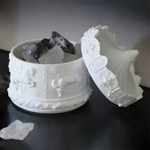 1 件旋转木马形状树脂模具、带盖硅胶罐模具、环氧铸造模具，用于制作石膏、树脂工艺品、装饰、烛台和珠宝盒 - 白色 - 查看 8