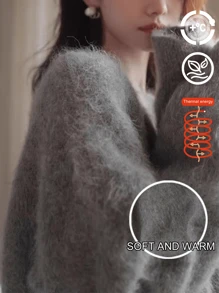 女士休闲针织套头衫，2025 年秋冬新品系列 - 灰色 - 查看 1