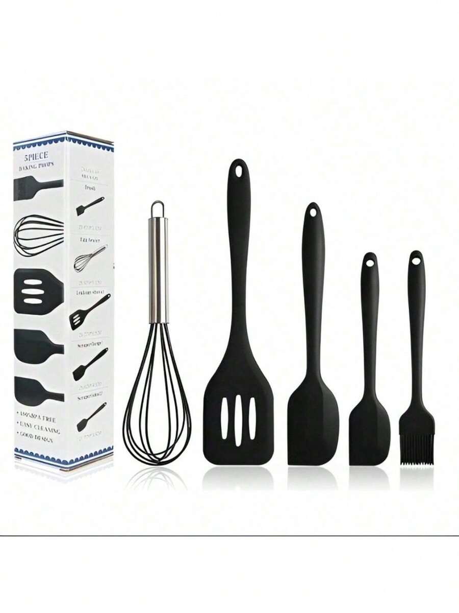 5 Piece Silicone Kitchen Kit Spoon Spatula Fue Small Spatula Brush - 黑色 - 查看 1
