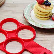 多功能硅胶 4 孔烹饪硅胶煎饼模具、鸡蛋整形器、不粘烹饪工具、蛋圈模具、厨房小工具、厨房用具、厨房电器、食品、装饰、派对、露营、组织者、海滩、旅行、度假。 - 紅色 - 查看 5