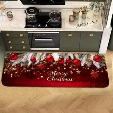 1/2pcs Christmas Kitchen Mat, Kitchen Entrance Rug, Upgraded Polyester Floor Mat, Holiday Season Pattern Printed Floor Mat, Bedside Rug, Non-Slip Laundry Room Floor Mat, Machine Washable Absorbent Door Mat, Suitable For Living Room And Laundry Room