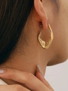 1 cặp bông tai hình chữ U bất đối xứng phóng đại với sọc kim loại trang sức bằng thép không gỉ hoàn hảo cho các bữa tiệc và tiệc chiêu đãi - Vàng - Xem 2