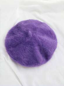 1pc Solid Color Vintage Rabbit Fur Beret, Cute And Fluffy For Fall/Winter Halloween